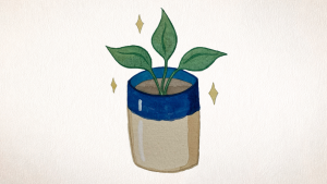 Illustration aquarelle d’une plante dans un contenant de bougie réutilisé, Maison Nimbe
